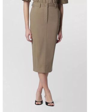 Thelatest High Waist Skirt Back Slit Belt Loops - Natural
