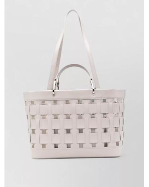 Emporio Armani Medium Tote Bag Cut Out Weave Design - Natural