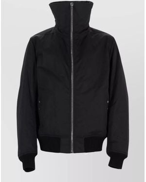 Rick Owens High Collar Coat Ribbed Cuffs Hem - Black