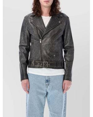 Golden Goose Leather Biker Jacket - Grey