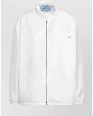 Prada Jacket High Collar Drawstring Hem Elastic Cuffs - White