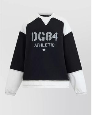 Dolce & Gabbana Cotton Sweatshirt Contrast Sleeves V Neckline - Blue