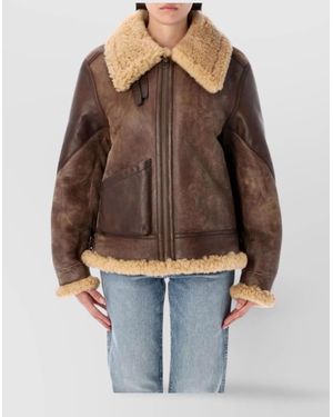 Ralph Lauren Shearling Aviator Jacket Featuring Leather Trim - Brown