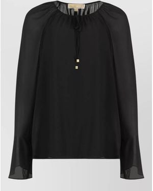 MICHAEL Michael Kors Crepe Blouse Tie Neck Bow Detail - Black