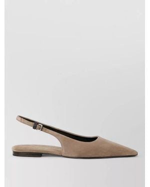 Brunello Cucinelli Leather Embellished Slingback Ballerina Shoes - Natural