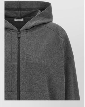 Brunello Cucinelli Monile Trim Hoodie Lightweight Cotton - Gray