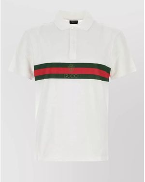 Gucci Cotton Polo Shirt Striped Collar Short Sleeves - White