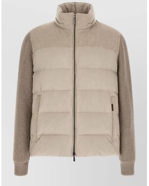 Moorer Wool Cashmere Quilted Down Padded Coat - Natural