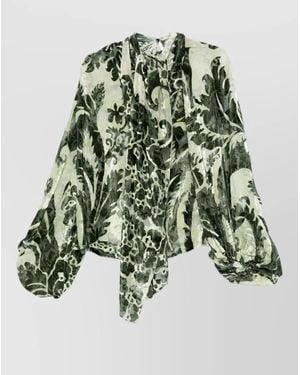 F.R.S For Restless Sleepers Silk Blouse Floral Print High Neck - Green