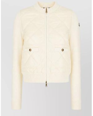 Moncler Quilted Jacket Buttoned Pockets Ribbed Cuffs - Natural