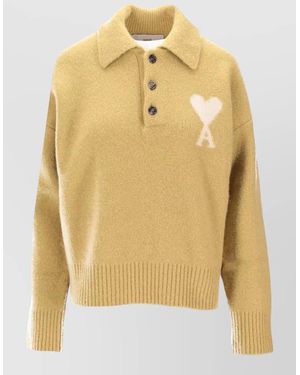 Ami Paris Alpaca Wool Polo Sweater - Yellow