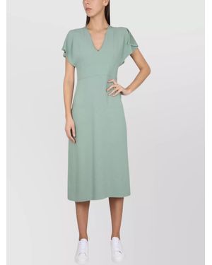 BOSS Flutter Sleeve Midi V-Neck Dress - Green