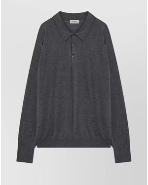 John Smedley Cotton Polo Shirt With Ribbed Cuffs And Hem - Grey
