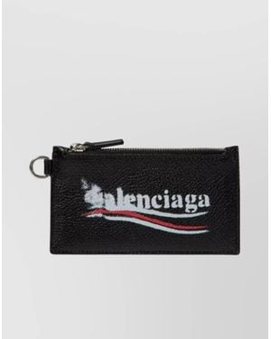 Balenciaga Leather Logo Print Keychain Wallet - Black