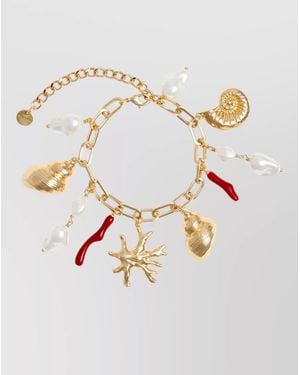Self-Portrait Plated Pearl And Coral Charm Bracelet - White