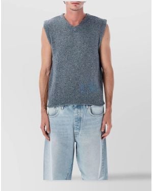 ERL Wool Knit Sleeveless V-Neck Jumper Vest - Blue