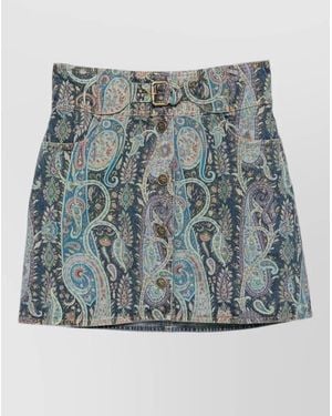 Etro Denim Mini Skirt Buckle Belt - Blue