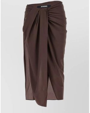 Jacquemus Midi Skirt High Waist Ruched Draped - Brown