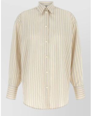 TOTEME Oversized Shirt Vertical Stripes Point Collar - Natural