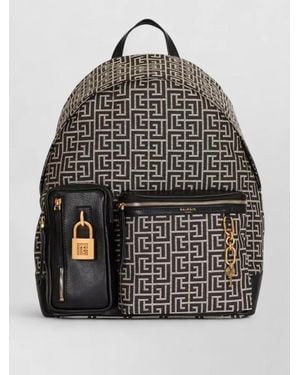 Balmain Pulse Backpack Monogram Jacquard Calfskin Lock - Grey