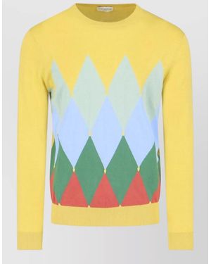 Ballantyne Argyle Knit Crew Neck Jumper Long Sleeves - Yellow