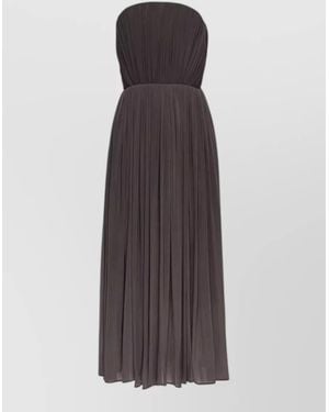 Magda Butrym Strapless Pleated Midi Dress Fitted Waist - Brown