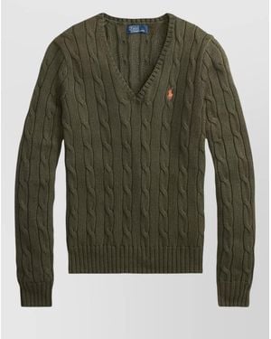 Polo Ralph Lauren Kimberly V Neck Cable Knit Sweater - Green