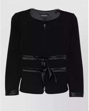 Emporio Armani Bow-Detail Collarless Jacket - Black