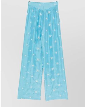 forte_forte Silk Floral-Embroidered Wide-Leg Trousers - Blue