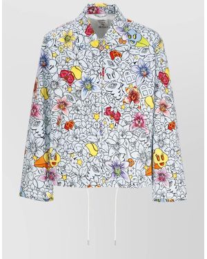 CASABLANCA Smiley Graffiti Print Cotton Drawstring Jacket - Grey