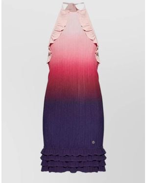 CASABLANCA Gradient Ruffle Mini Dress Halter Neckline - Pink