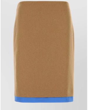 Miu Miu Camel Skirt With Back Slit And Contrasting Hem - Natural
