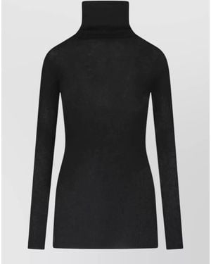 Rick Owens Turtleneck Long Sleeve Ribbed Knit Top - Black
