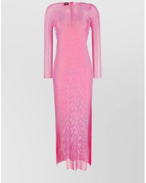 Santa Brands Rhinestone Embellished Long Sleeve Maxi Dress - Pink