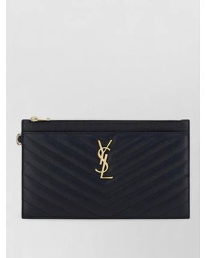 Saint Laurent Ysl Clutch Chevron Tone Hardware - Blue