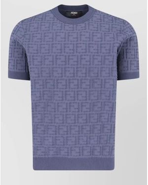 Fendi Short Sleeve Crewneck Jumper Ribbed Trims - Blue