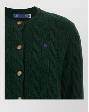 Polo Ralph Lauren Cashmere Wool Braided Crew Neck Cardigan - Green