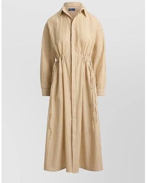 Polo Ralph Lauren Striped Drawcord Shirtdress - Natural