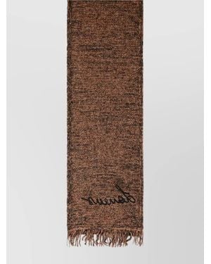 Laneus Textured Knit Scarf Fringed Edges - Brown