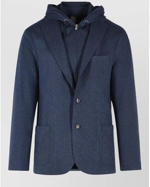 Eleventy Polyester Blend Blazer Hood Herringbone Tailoring - Blue