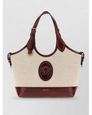 Versace Canvas Riviere Tote Bag Contrast Trim - Natural