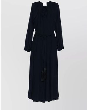 forte_forte Silk Crepe De Chine Tie Neck Long Sleeve Maxi Dress - Blue