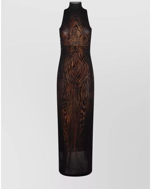 Jean Paul Gaultier Mesh Sleeveless High-Neck Open-Back Maxi Dress - Brown