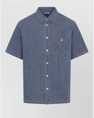 Celine Cotton Bowling Short Sleeve Denim Shirt - Blue