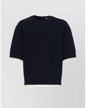 Lanvin Crewneck Zip Leather Detail Sweater - Blue