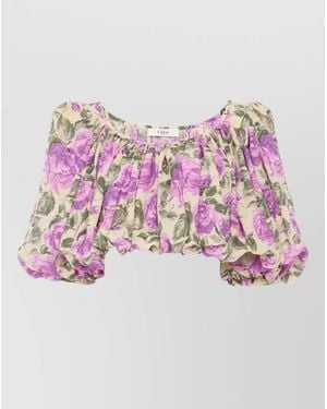 Chloé Printed Silk Cropped Blouse - Pink