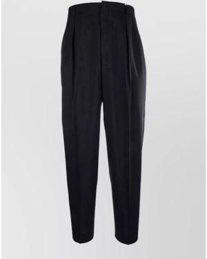 Cellar Door Pleated Trousers Button Detail Belt Loops Pockets - Blue