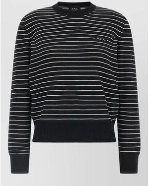 A.P.C. Sima Sweater Striped Pattern Ribbed Cuffs Hem - Black