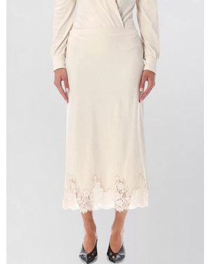 Alberta Ferretti Lace Trim High-Rise Midi Skirt - Natural
