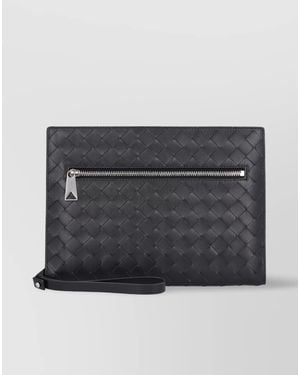 Bottega Veneta Leather Intrecciato Document Case - Grey